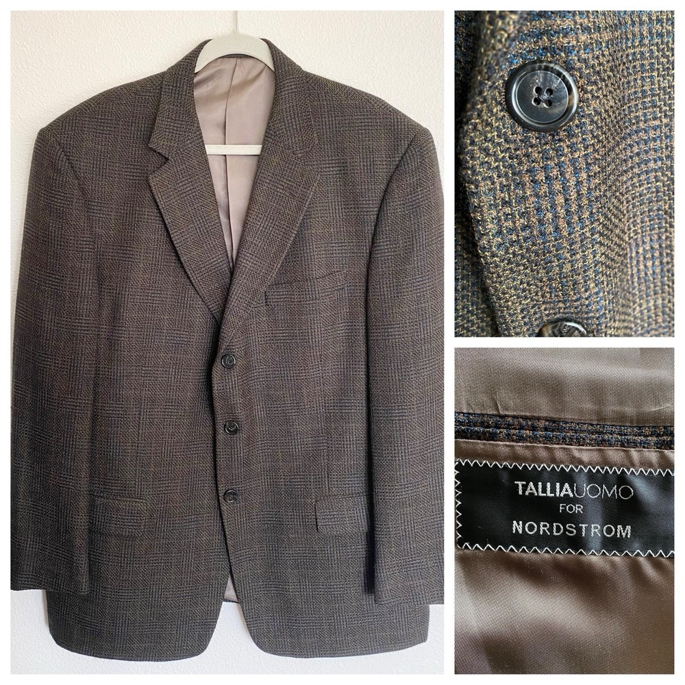 Tallia Uomo Nordstrom Sport Coat Blazer Men's‎ 46R Brown Tweed 92% Wool 3 Button